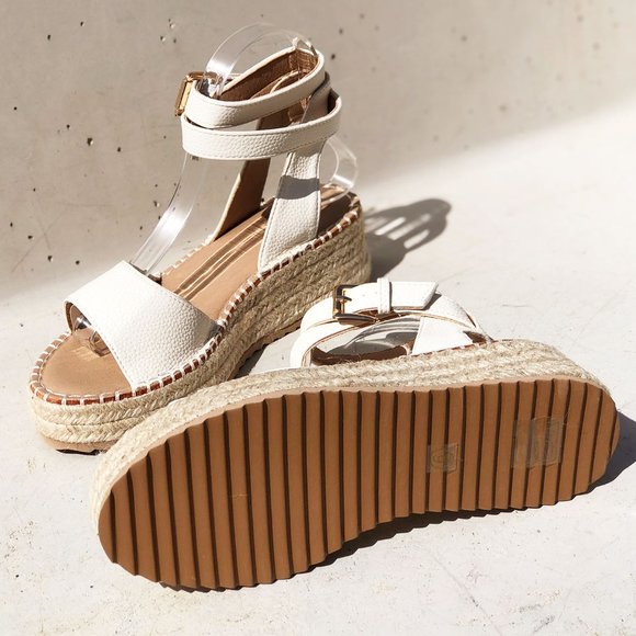 NEW Off White Ivory Ankle Wrap Lace Up Buckle Platform Espadrille Sandals Shoes - Picture 8 of 15